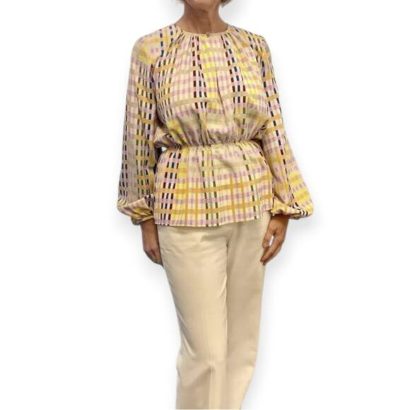 Stine Goya Karin Plaid Puff Sleeve Multicolor Check Blouse Top Size XS - Picture 4 of 8